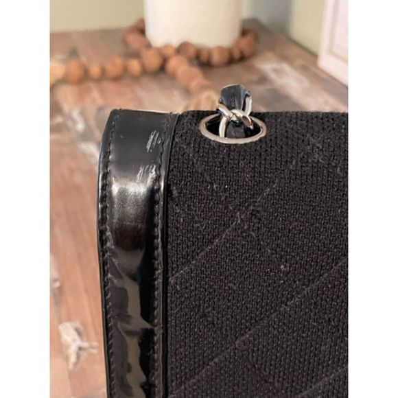 Chanel Vintage Mademoiselle Flap Bag Quilted Canvas Black Patent Small Reissue - Picture 10 of 14